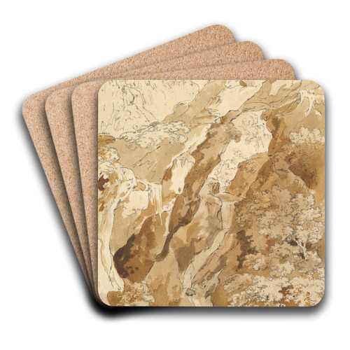 Reclining Man in a Mountainous Landscape with Waterfalls by Johann Georg von Dillis Art Drink Coaster set