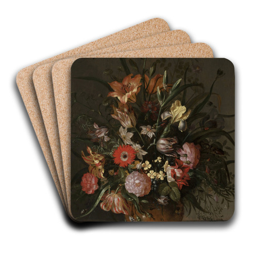 Bouquet of flowers in a vase, insects and tiny creatures by Jacob Marrel Art Drink Coaster set