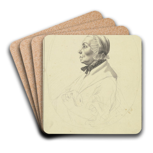 Brustbild einer Frau mit Haube im Profil nach links by Johann Heinrich Schepp Art Drink Coaster set