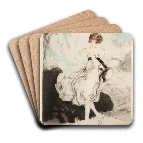 Lady with a Daisy by Louis Icart Art Drink Coaster set