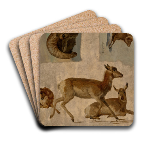 Study of Bighorn Sheep and Antelope by Albert Bierstadt Art Drink Coaster set Study of Bighorn Sheep and Antelope by Albert Bierstadt Art Drink Coaster set