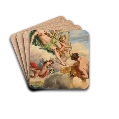 Two Goddesses And A Personification Of A River by Follower Of Felice Giani Drink Coasters - set of 4 Two Goddesses And A Personification Of A River by Follower Of Felice Giani Drink Coasters - set of 4