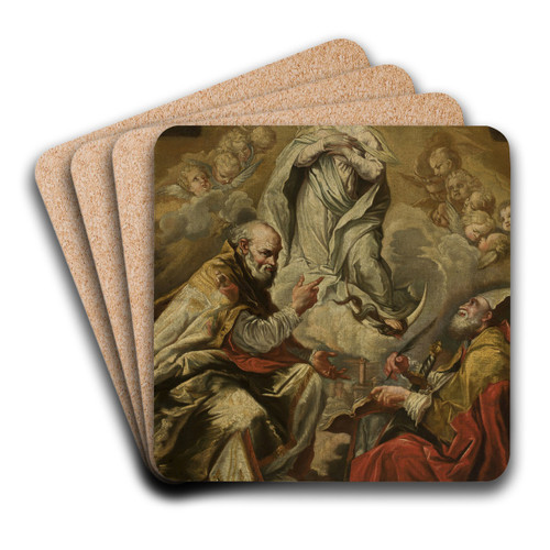 Adoration of Virgin Mary by St. Petronius and Dionysius the Areopagite by Giovanni Antonio Burrini Art Drink Coaster set