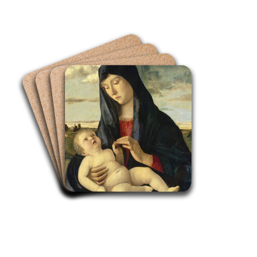 Madonna and Child in a Landscape by Giovanni Bellini Drink Coasters - set of 4