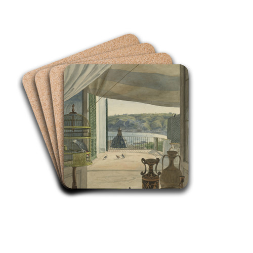 Antiquities by a Balcony Overlooking the Gulf of Naples by Carl Wilhelm Gtzloff Drink Coasters - set of 4