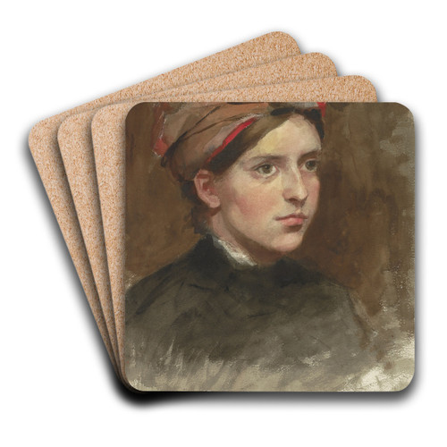 Portret van een jonge vrouw met een rode hoofddoek by Thrse Schwartze Art Drink Coaster set