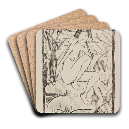Sitzende, von Blattwerk umgeben (helle Fassung) by Otto Mueller Art Drink Coaster set