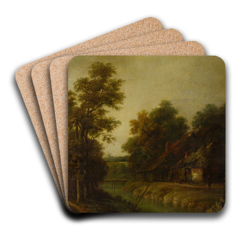 Farms by a River with Rapids by Cornelis Gerritsz Decker Art Drink Coaster set