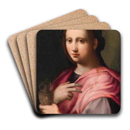 Saint Mary Magdalene holding an ointment vessel by Domenico Puligo Art Drink Coaster set