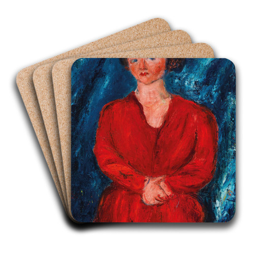 La Femme en rouge au fond bleu by Cham Soutine Art Drink Coaster set