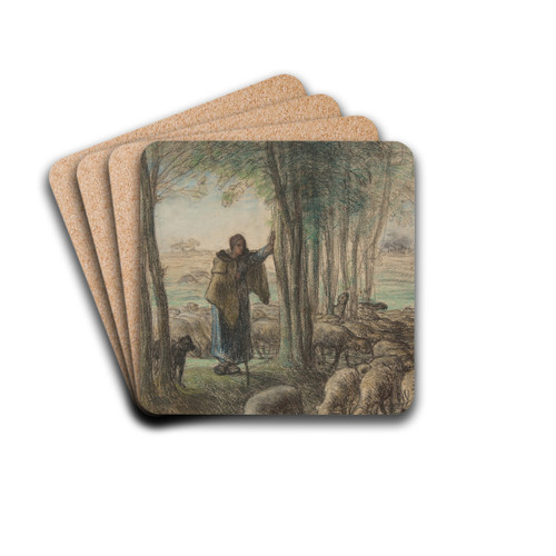 A Shepherdess and Her Flock in the Shade of Trees by Jean-Franois Millet Drink Coasters - set of 4