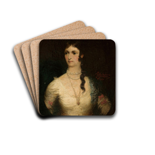 Portrait of a woman in a white dress by Wandalin Strzaecki Drink Coasters - set of 4