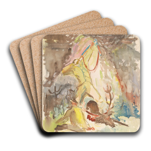 Hunting Motif by Arnold Peter Weisz-Kubnan Art Drink Coaster set