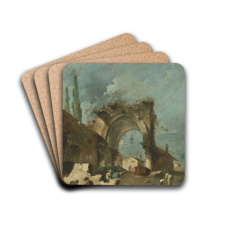 A Capriccio Of Buildings With Figures By A Ruined Arch by Francesco Guardi Drink Coasters - set of 4