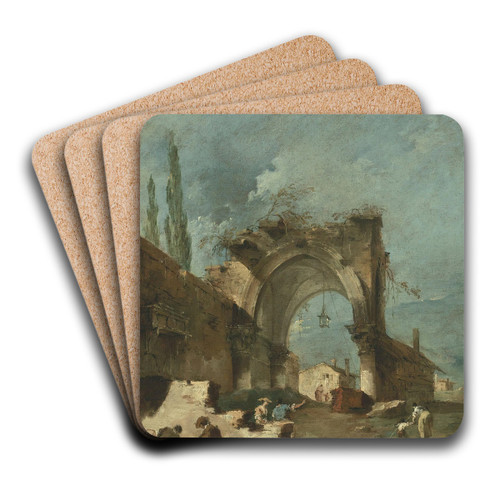 A Capriccio Of Buildings With Figures By A Ruined Arch by Francesco Guardi Art Drink Coaster set