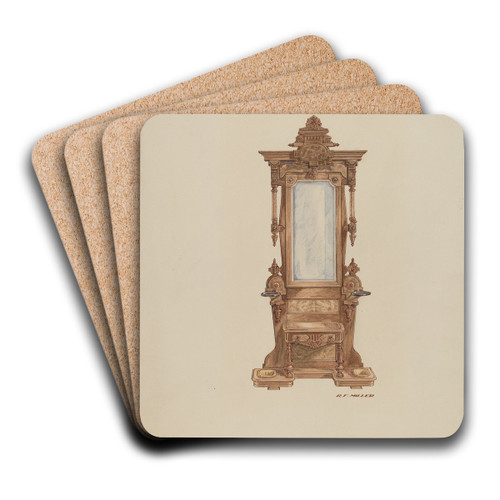 Hall Tree, of Mahogany by Randolph F. Miller Art Drink Coaster set Hall Tree, of Mahogany by Randolph F. Miller Art Drink Coaster set