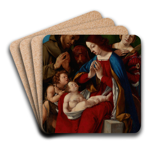 Madonna and Child with the Saints John the Baptist, Francis of Assisi, Joseph and Catherine of Alexandria by Lorenzo Lotto Art Drink Coaster set