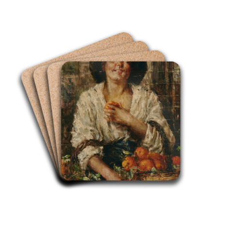 Venditrice d'aranci (The orange seller) by Antonio Mancini Drink Coasters - set of 4