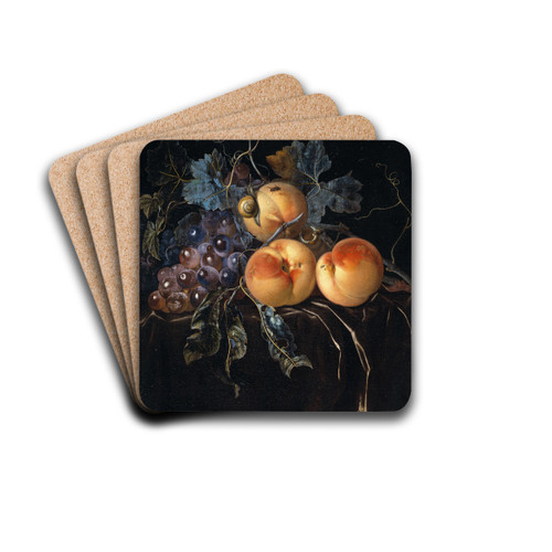 Still Life with Peaches and Grapes by Willem van Aelst Drink Coasters - set of 4 Still Life with Peaches and Grapes by Willem van Aelst Drink Coasters - set of 4