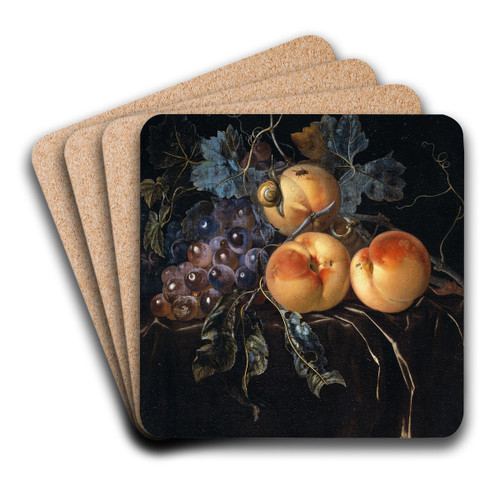 Still Life with Peaches and Grapes by Willem van Aelst Art Drink Coaster set Still Life with Peaches and Grapes by Willem van Aelst Art Drink Coaster set
