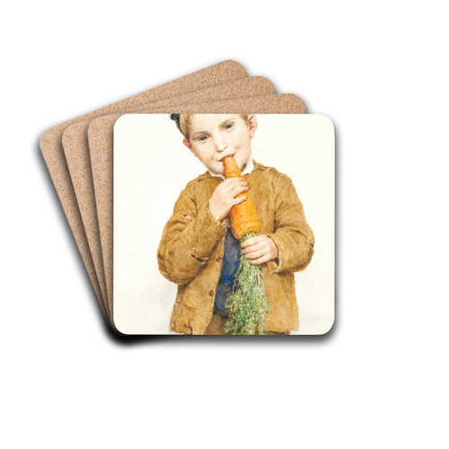The Little Boy With The Big Carrot by Albert Anker Drink Coasters - set of 4