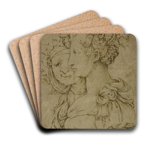 Old Matron and Young Woman by Bartolomeo Passarotti Art Drink Coaster set Old Matron and Young Woman by Bartolomeo Passarotti Art Drink Coaster set