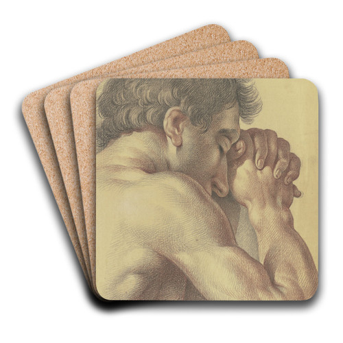 Brustbild eines betenden nackten Mannes, halb vom Rcken gesehen by Friedrich Wilhelm Schfer Art Drink Coaster set Brustbild eines betenden nackten Mannes, halb vom Rcken gesehen by Friedrich Wilhelm Schfer Art Drink Coaster set