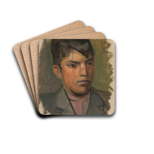 Head Study of a Boy in a Pink Shirt by Ladislav Mednynszky Drink Coasters - set of 4