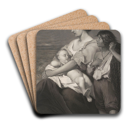 The Fisherman's Family by Louis Falmagne Art Drink Coaster set The Fisherman's Family by Louis Falmagne Art Drink Coaster set