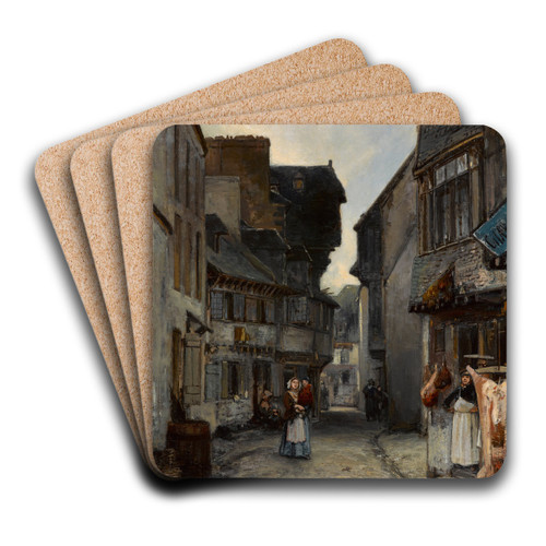 A street in Landerneau by Johan Barthold Jongkind Art Drink Coaster set A street in Landerneau by Johan Barthold Jongkind Art Drink Coaster set