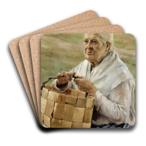 Old Woman With A Chip Basket by Albert Edelfelt Art Drink Coaster set