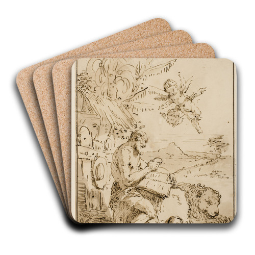 Den hellige Hieronymus i rkenen by Francesco Fontebasso Art Drink Coaster set