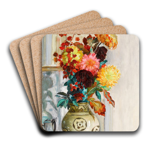 Vase de Chrysantmes by Henri Lebasque Art Drink Coaster set Vase de Chrysantmes by Henri Lebasque Art Drink Coaster set