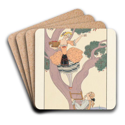 Les Cerises (Cherries) by George Barbier Art Drink Coaster set
