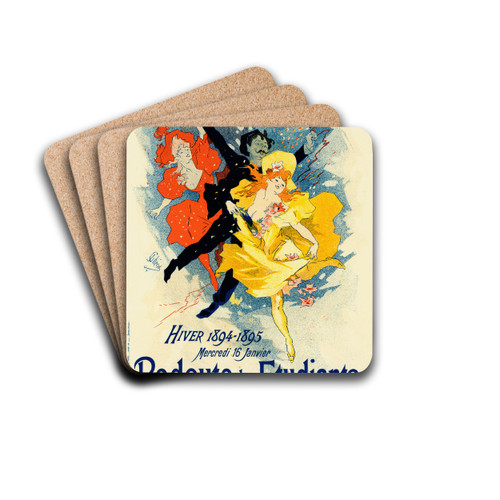 Redoute Des tudiants by Jules Chret Drink Coasters - set of 4 Redoute Des tudiants by Jules Chret Drink Coasters - set of 4