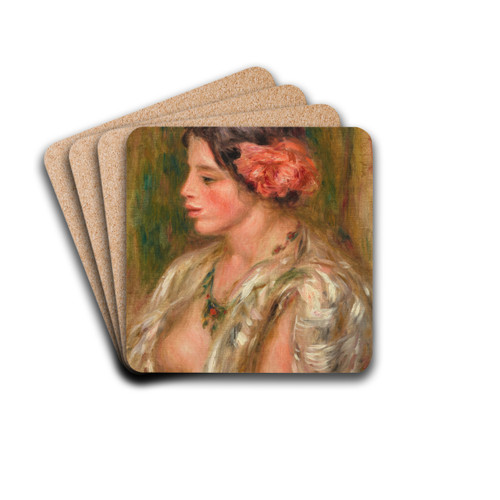Jeune femme  la rose by Pierre-Auguste Renoir Drink Coasters - set of 4