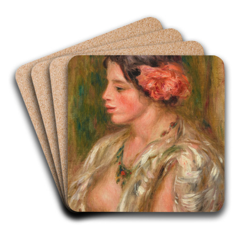 Jeune femme  la rose by Pierre-Auguste Renoir Art Drink Coaster set