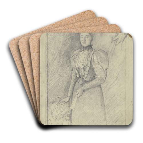 Portrait of Miss Martin by Otto Scholderer Art Drink Coaster set Portrait of Miss Martin by Otto Scholderer Art Drink Coaster set
