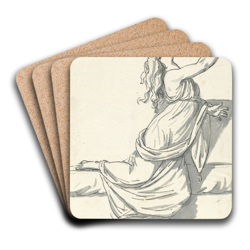 A Distraught Woman with Her Head Thrown Back by Jacques Louis David Art Drink Coaster set