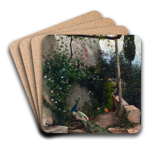 Terrace with Peacock, the Alhambra by Hugo Birger Art Drink Coaster set Terrace with Peacock, the Alhambra by Hugo Birger Art Drink Coaster set