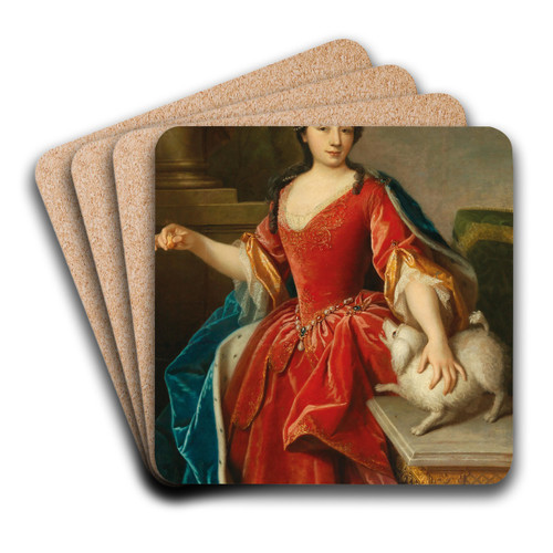 Portrait Of A Noblewoman In An Ermine Cloak With A Dog by German School Art Drink Coaster set