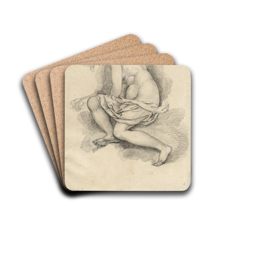 Vrouwelijk naakt, zittend en leunend op de ellebogen by David Humbert de Superville Drink Coasters - set of 4