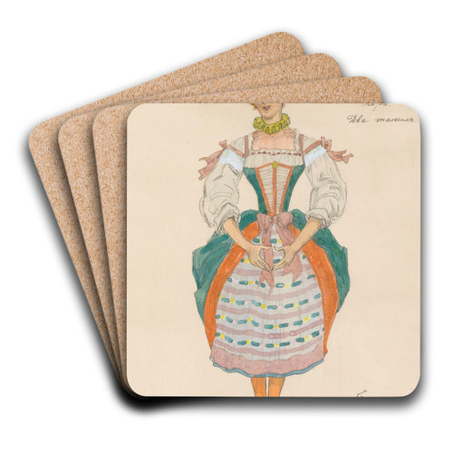 Costume Design For The May Queen IV by Alexander Yakovlevich Golovin Art Drink Coaster set Costume Design For The May Queen IV by Alexander Yakovlevich Golovin Art Drink Coaster set