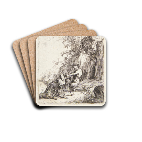 Nymfen Korsika mishandles af en satyr by Bartholomeus Breenbergh Drink Coasters - set of 4