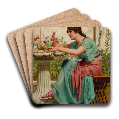 A Dilettante by John William Godward Art Drink Coaster set A Dilettante by John William Godward Art Drink Coaster set