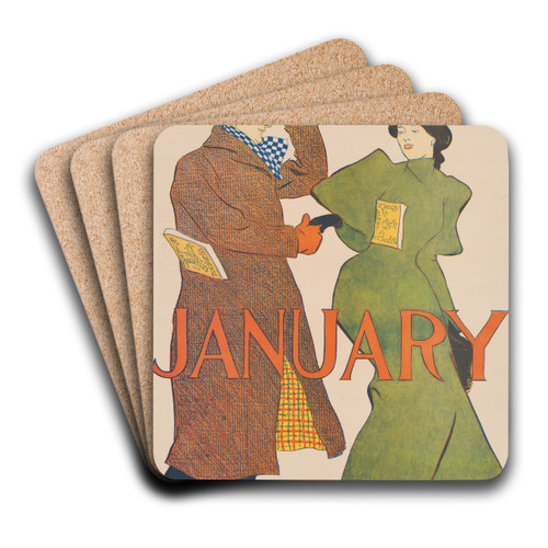 Harper's January by Edward Penfield Art Drink Coaster set Harper's January by Edward Penfield Art Drink Coaster set