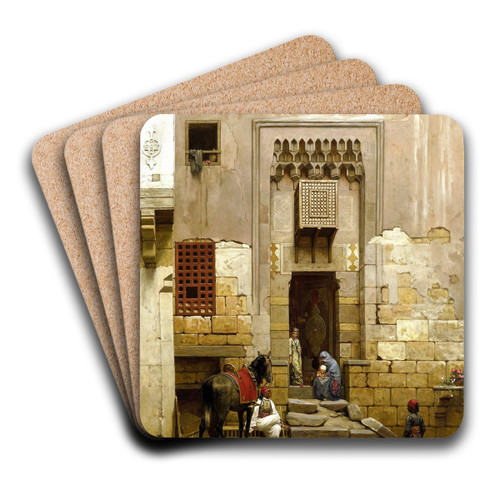 The Courtyard of a house in Cairo by Willem de Famars Testas Art Drink Coaster set