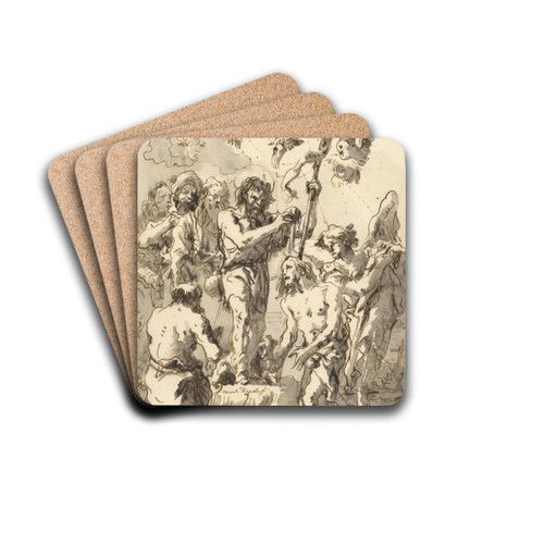 The Baptism of Christ (with Two Ducks in the Water at Lower Right) by Giovanni Domenico Tiepolo Drink Coasters - set of 4