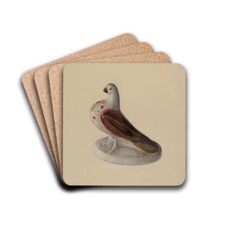 Chalkware Pigeon Figurine by Mina Lowry Drink Coasters - set of 4