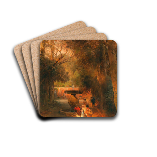 In the park by the fountain of Villa Torlonia in Frascati, near Rome by Oswald Achenbach Drink Coasters - set of 4